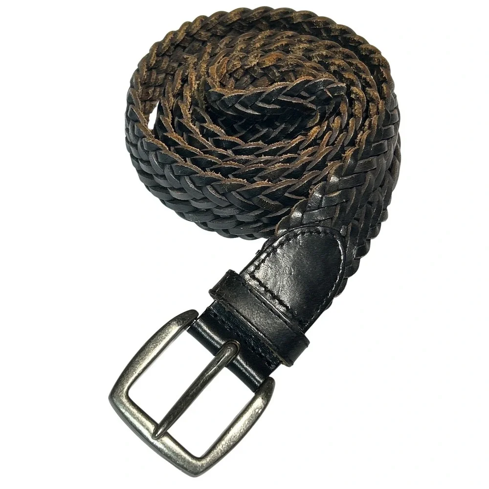 Cherokee Black Braided Genuine Woven Leather Silver Buckle Belt Size XXL 44-48